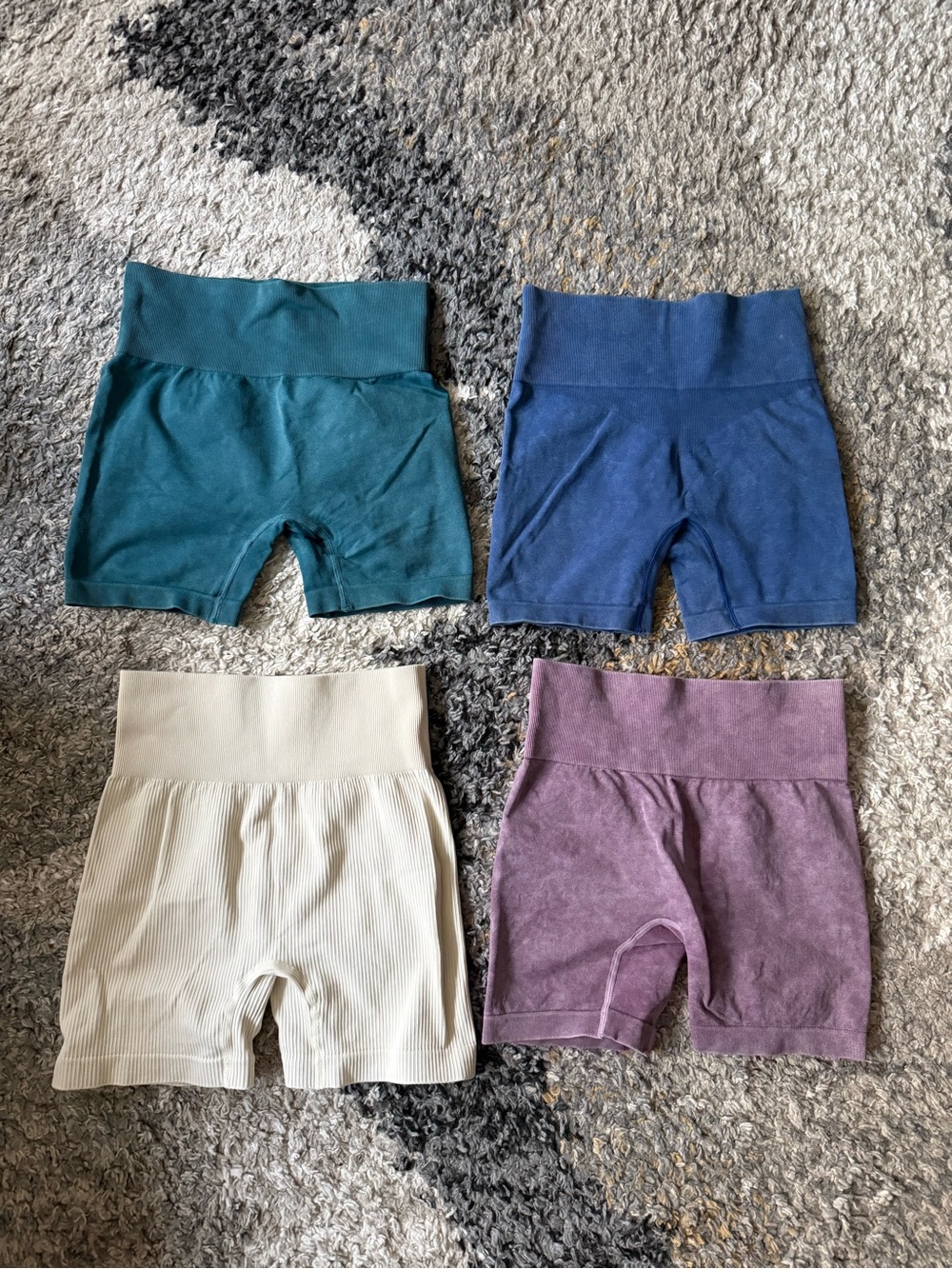 Seamless High-Waist Athletic Bike Shorts — Teal, Blue, Cream, Purple